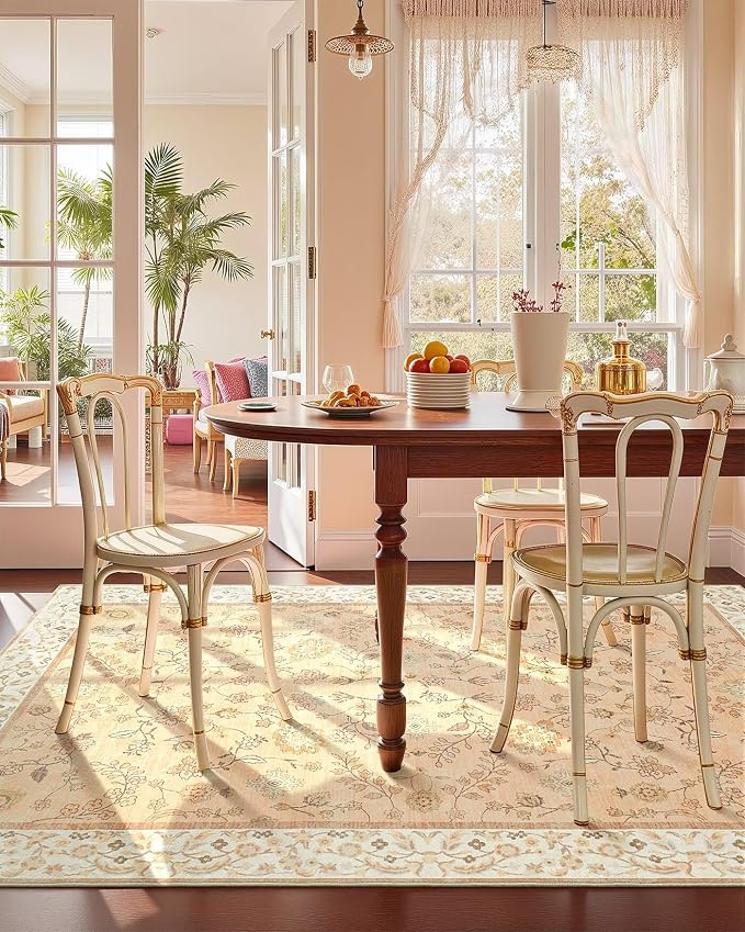 6x9 Area Rugs for Living Room, Boho Washable Bedroom Rug, Vintage Floral Non Slip Rugs, Soft Low Pile Carpet for Kitchen Dining Room Office Farmhouse, BCinnamon Orange