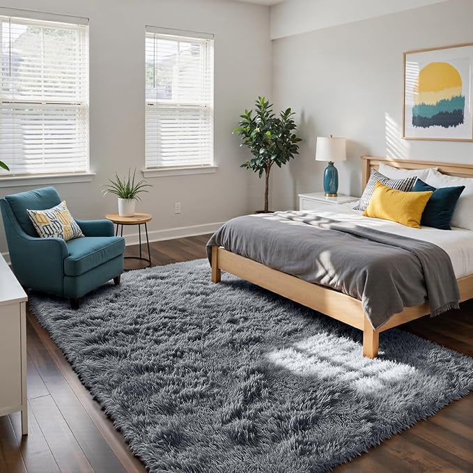 yongyangjuxin Fluffy Rug Shag Area Rug, Grey 8x10 Area Rugs for Living Room, Large Shag Area Rugs for Bedroom Room Home Decor, Upgrade Anti-Skid Rectangular Fuzzy Rugs