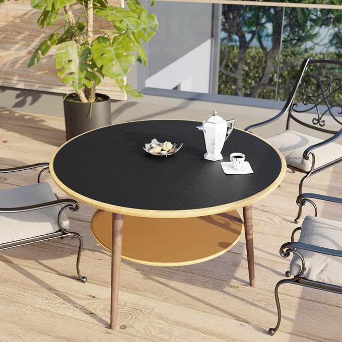 MAIDERN 42 Inch Round Cork & Leather Table Pad Protector, Cuttable Size (36-42 Inch), Trimmable Dining Table Mat, Heat Resistant/Non-Slip Table Cover for Kitchen, Office, or Restauran (Black)