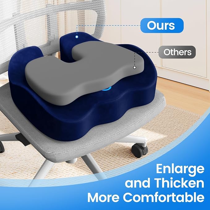 Seat Cushion, Non-Slip Memory Foam Chair Cushion for Taibone, Blue/X-Large | Chair Pillow with Handles for Car Office Chair, Tailbone/Sciatica Easing& Post-Surgery Recovery Chair Cushion