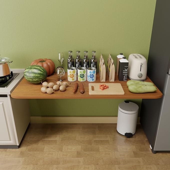 Dogsky Wall Mounted Folding Table (36x15.7 in) - 100LB Capacity Heavy Duty Wall Floating Desk, Space-Saving Workbench for Home Office, Laundry Room & Kitchen, Burlywood