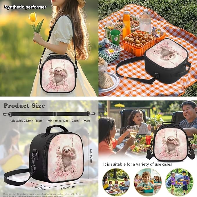 Cute Sloth Backpack for Kids Girls Elementary School 4PCS Set, 17 Inches Cherry Blossoms Bookbag with Lunch Box for Kids Age 6-8 Back to School, 1st 2nd 3rd Grade