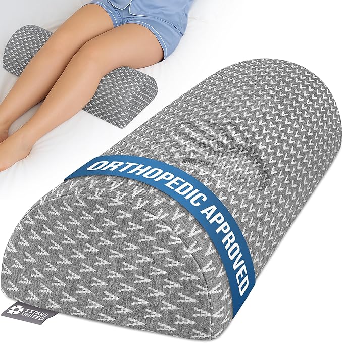 5 STARS UNITED Knee Pillow for Back Sleeping – Large Half Moon Bolster Pillow for Legs, Under Knee Pillow for Sleeping on Back, Memory Foam Leg Pillow for Back Pain, Gray