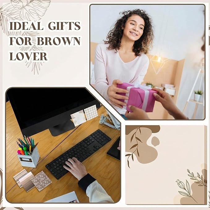 9 Pcs Aesthetic Sticky Notes Cute Pastel Self Stick Notepads Easy to Post Desk Supplies for Home Office Decor School Accessories Women Birthday Coworker Gifts (Brown)