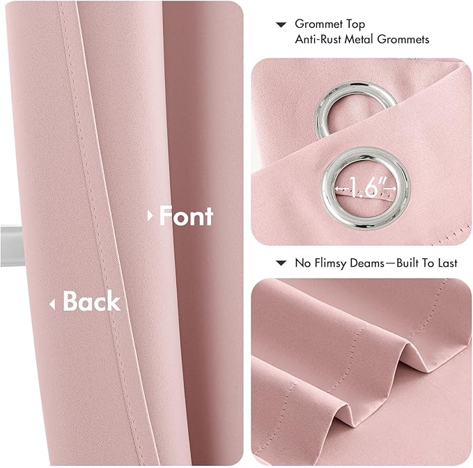 MIULEE Blackout Curtains for Bedroom Living Room 2 Panels, Thermal Insulated Room Darkening Drapes Grommet Noise Reducing Light Blocking Window Treatments 86 Inches Long 40x86 Inch Pink