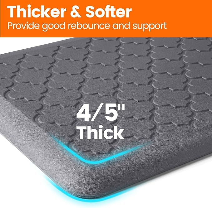 4/5 Inch Thick Anti-Fatigue Kitchen Mat Water Resistant Non-Slip Kitchen Floor Mat Ergonomic Comfort Standing Mat for Home Kitchen Office Laundry 17.3"x 39" Grey