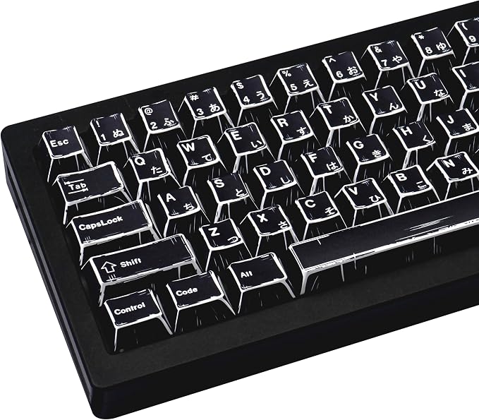 Black Japanese Manga Keycaps, Custom PBT Dye Sublimation Key caps 130 Keys, Cherry Profile Keycap Set Fit for 61/64/87/104/108 Cherry MX Switches Mechanical Keyboard