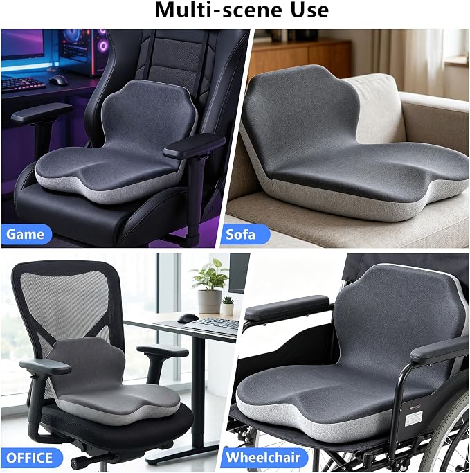 Memory Foam L-Shaped Ergonomic Cushion for Office | Chairs Comfort & Support for Long Sitting Memory Foam U-Shape Tailbone Relief + L-Shape Back Cushion