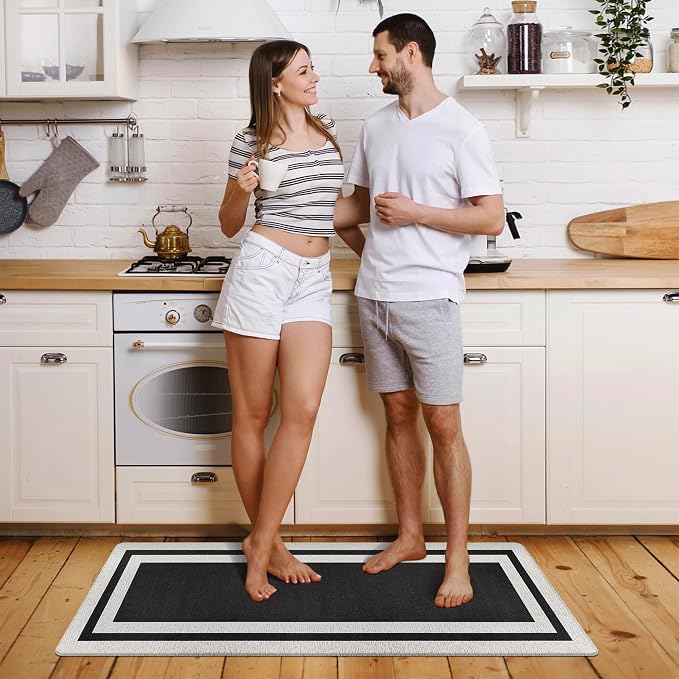 Anti Fatigue Kitchen Mats Memory Foam Cushioned Rugs Non Skid Kitchen Rugs Comfort Standing Desk Mats for Floor, Office, Home, Laundry Room Waterproof & Ergonomic Black 17.3 Inch x 47.2 Inch