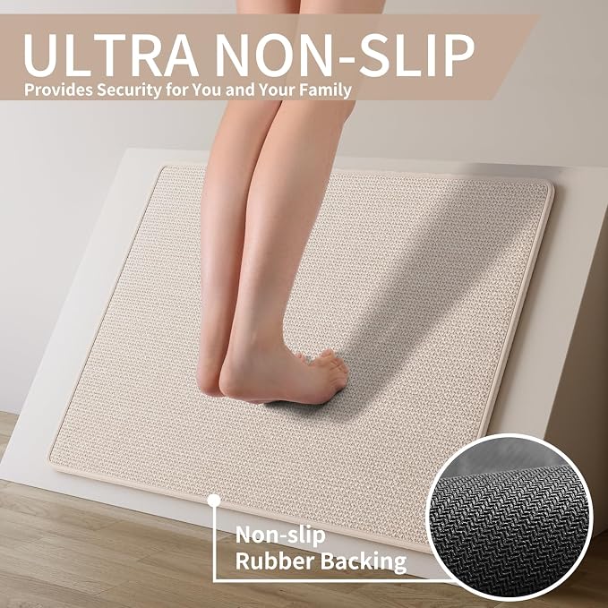YDKGL Kitchen Rugs and Mats Non Slip Washable, Absorbent Runner Rugs for Kitchen, Front of Sink, Kitchen Mats for Floor，Easy to Clean and Maintain Kitchen Floor mat(Beige, 17"x59")