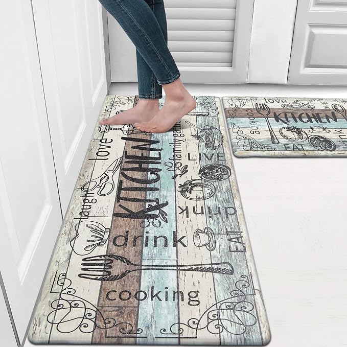 HEBE Kitchen Rugs Set of 2, Cushioned Anti Fatigue Kitchen Mats for Floor, Non Slip Waterproof Comfort Standing Desk Mat Carpet for Sink, Stove, Laundry Room