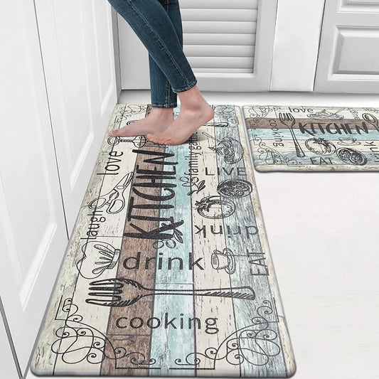 HEBE Kitchen Rugs Set of 2, Cushioned Anti Fatigue Kitchen Mats for Floor, Non Slip Waterproof Comfort Standing Desk Mat Carpet for Sink, Stove, Laundry Room