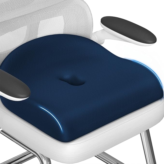 Ergonomic Memory Foam Seat Cushion for Office Chair, Blue | Wheelchair Cushions for Tailbone, Hip, Sciatica Support, Soft & Breathable, Chair Pad for Long Sitting, Driving