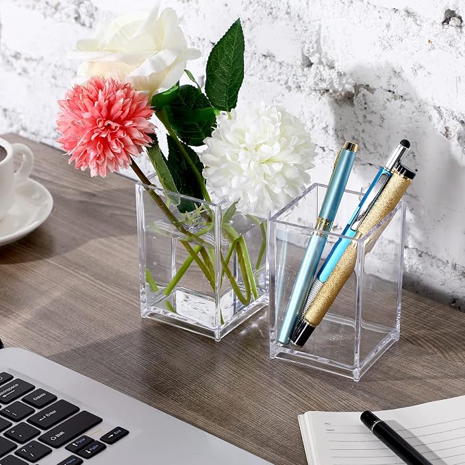 Fumete 12 Pack Acrylic Pen & Makeup Brush Holder – Clear Desktop Organizer for Office, School, and Home Supplies,Stationery Organizer Accessory