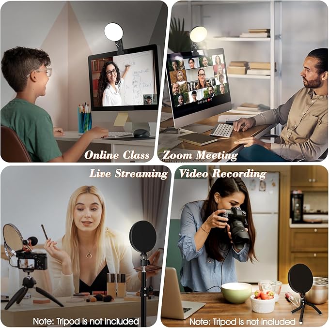 Light for Video Recording, 3 Color & 5 Brightness Video Light Clip on Desktop Monitor, Timer Setting with USB Plug Webcam Light for Meeting, Video Calls, Remote Working, Live Streaming - 4.7''