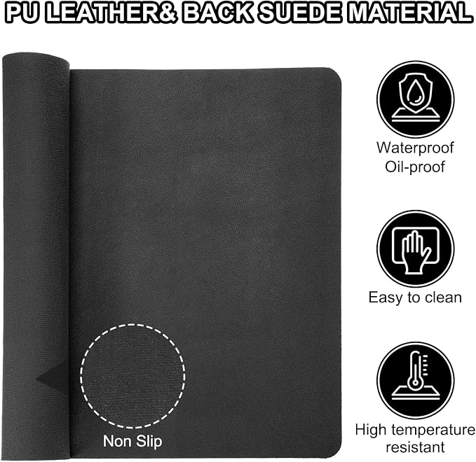 PATIKIL Desk Mat, 31"x15" Non-Slip Waterproof PU Leather Desktop Protector Cover Dual Sided Pad for Office & Home, Black