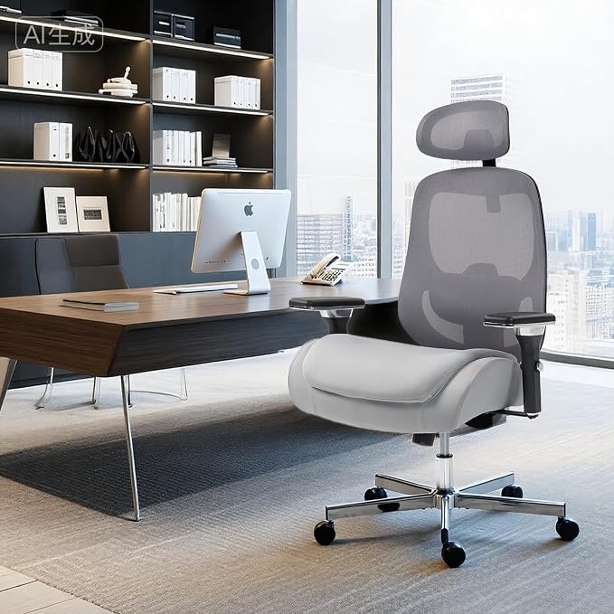 Big and Tall Office Chair 750lbs, Heavy Duty Ergonomic Mesh Desk Chair, 500+lbs Capacity, Extra Wide Seat, High Back Executive Computer Chair for Heavy People, Grey