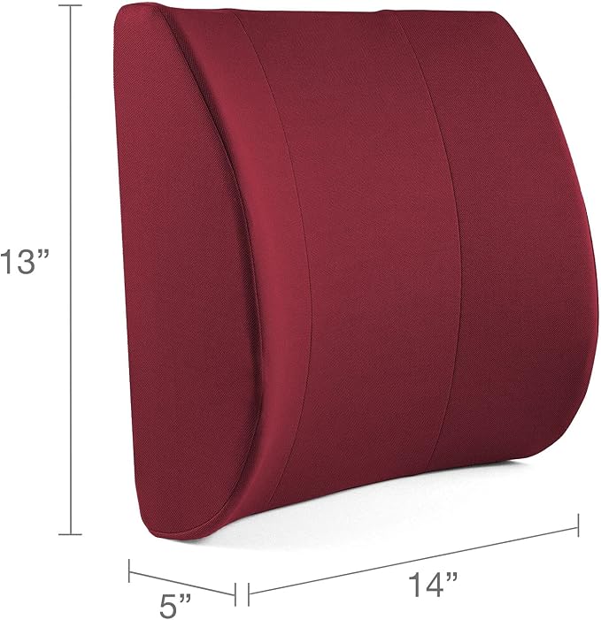 DMI Memory Foam Lumbar Pillow Support Pillow Back Support Chair Cushion with Strap for Better Posture and Easing Back Pain, Black