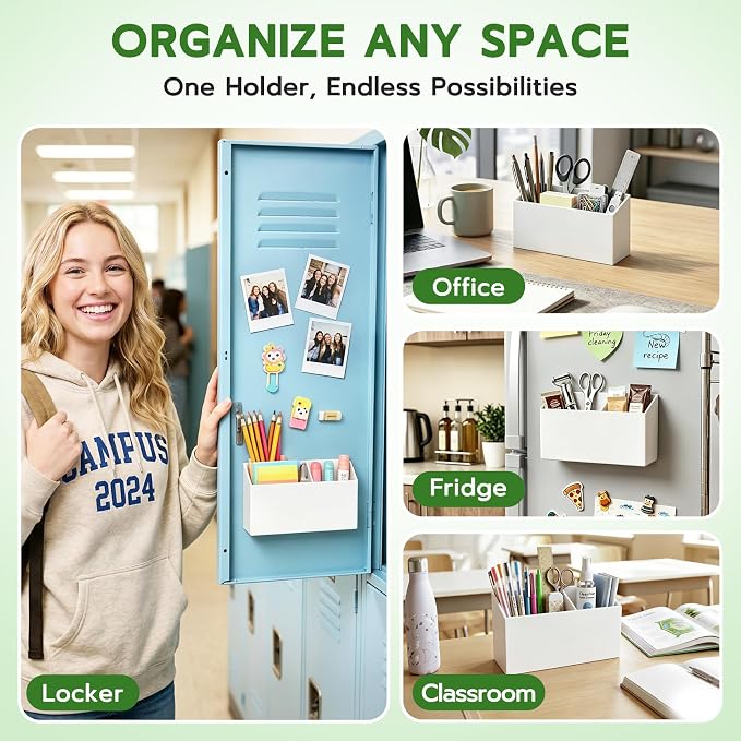 MR.MATE Magnetic Pen Holder, Magnetic Dry Erase Marker Holder for Whiteboard, Non-Slip Pencil Cup Holders for Fridge, Magnet Locker Organizer for Office Classroom Desk Accessories (White)