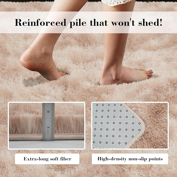 yongyangjuxin Fluffy Rug Shag Area Rug, Mottling Beige 8x10 Area Rugs for Living Room, Large Shag Area Rugs for Bedroom Room Home Decor, Upgrade Anti-Skid Rectangular Fuzzy Rugs
