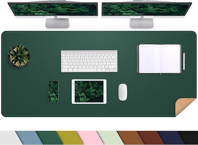 AFIING Cork Desk Mat 55" x 17", Dual-Sided Natural Cork & PU Leather Desk Pad, Non-Slip Waterproof Large Mouse Pad for Office, Home & Gaming (Dark Green)