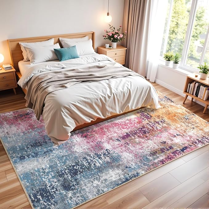 Macgace Washable Abstract Rug, 5x7 Modern Area Rugs with Non-Slip Rubber Backed for Living Room, Thin but Soft Contemporary Carpet Kitchen Bedroom Dining Room Decor, Galaxy