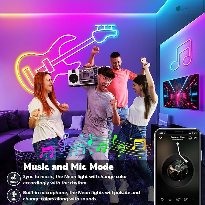 AILBTON 200Ft Neon Rope Lights,Flexible Led Rope Lights Control with App/Remote,Multiple Modes Music Sync Gaming RGB Led Neon Lights for Bedroom Outdoor