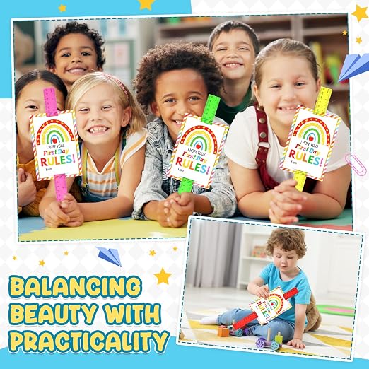 50 Sets Back to School Gifts Plastic Rulers with Inspirational Cards 12 Inch Transparent Assorted Color Ruler with Centimeters and Inches Gifts for First Day Student Classroom Prize School Supplies