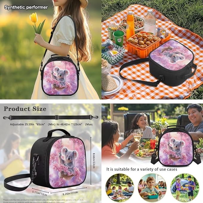Cute Koala Backpack for Elementary School Girls, Cherry Blossoms 17 Inch School Bag with Insulated Lunch Bag,Cute Bookbag 4 PCS Set for Kids Ages 6-8 Back to School