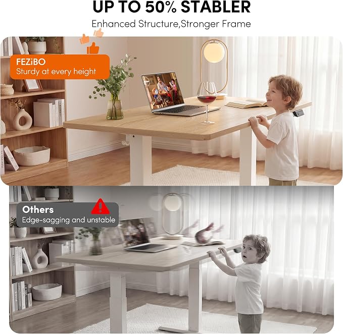 FEZIBO One-Piece Standing Desk, 55"x28" Seamless Tabletop Electric Height Adjustable for Home Office, Study Rooms & Multi-Device Workstations, Maple