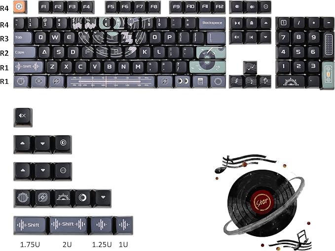 Fogruaden Pudding Keycaps 60 Percent, 118 Dye-Sublimation Keycaps Set, ASA Profile Custom Keycap Mechanical Keyboard(Grey Sound)