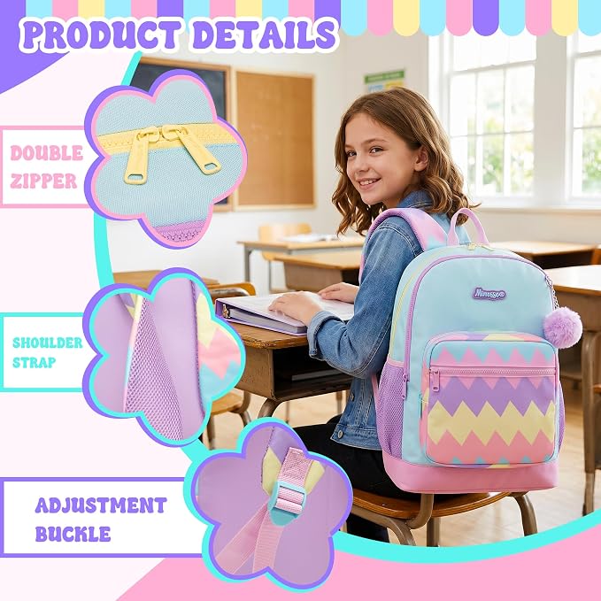 School Backpack for Girls Kids Backpack with Lunch Box Lightweight Elementary Bookbag for Girls Cute Backpacks for School with Pencil Case
