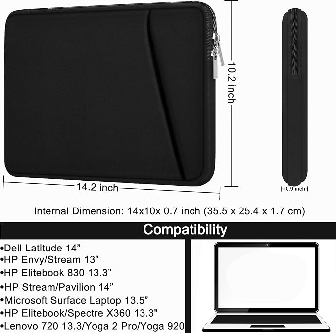 Laptop Case Sleeve 14 inch, Durable Carrying Bag Shockproof Protective Case Cover, Handbags Briefcase Laptop Bag Compatible with 14" MacBook Air/Pro HP Asus Lenovo Notebook Computer, Black