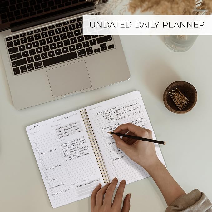 Beautiful Daily Planner And Notebook With Hourly Schedule - Aesthetic Spiral To do List Notepad to Easily Organize Your Tasks And Appointments - Stylish Book And School Or Office Supplies For Women