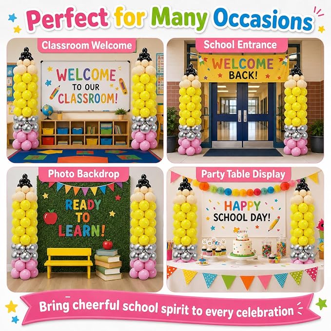 163Pcs Back to School Pencil Balloons, 12Inch Pencil Colorful Balloon DIY Arch Kit, Welcome Back First Day of School Classroom Kindergarten Party Decorations