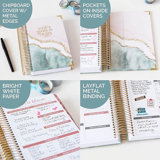 bloom daily planners New Undated Bound To Do List Notebook - Hardcover Spiral Page A Day Daily Planner with Task & Appointment Tracking - 8.25" x 6.5" - Daydream Believer