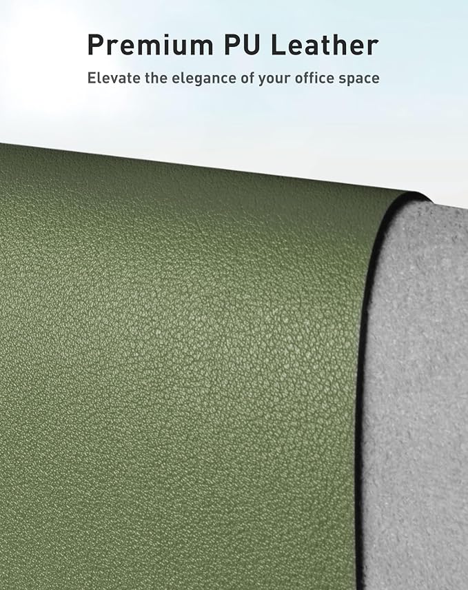 Aothia Faux Leather Desk Mat - Large Mouse Pad, Non-Slip PU Leather Blotter, Waterproof Writing Surface for Office and Home (Olive Green, 42" x 17")