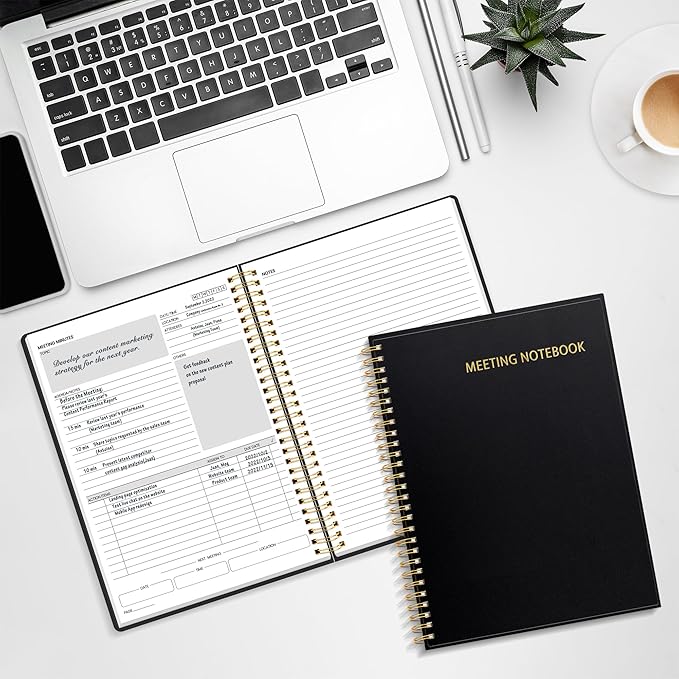 SUNEE Half Meeting Half Note - 7.5"x10" Professional Notebooks for Work - 160 Pages, B5 Size Project Planner, Spiral Meeting Agenda/Minutes Organizer for Women Men, Note Taking, Office & Business