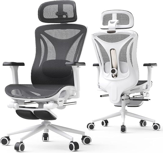 CYKOV Ergonomic Office Chair with Footrest - Adjustable Lumbar Support & Headrest, 90-160° Reclining Mesh Back Computer Chair - Home Office/Gaming, 350lbs Capacity (W-Black, Mesh)