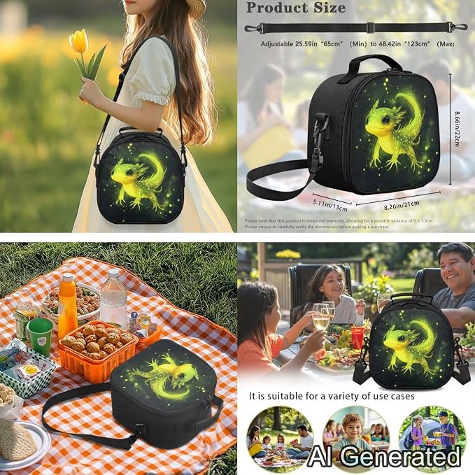 Ystardream 4 Pcs School Backpack with Lunch Box Set 17 Inch Green Axolotl Backpack for Boys with Lightweight & Multiple Pockets Design Ergonomic Back Support forTeens Back to School Supplies