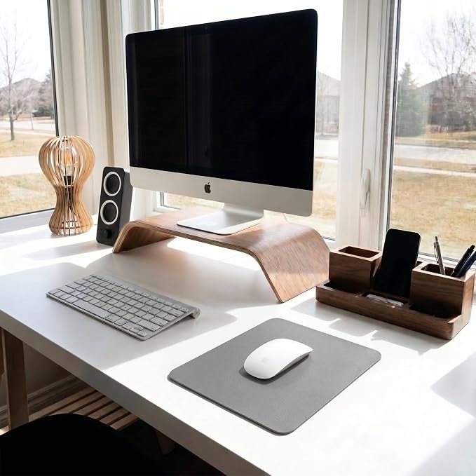 Leather Desk Pad Protector, Waterproof Mouse Pad, PU Desk Mat, Office Desk Cover, Desk Writing Mat for Office/Home/Work/Cubicle (Gray/Silver) 9x8 in