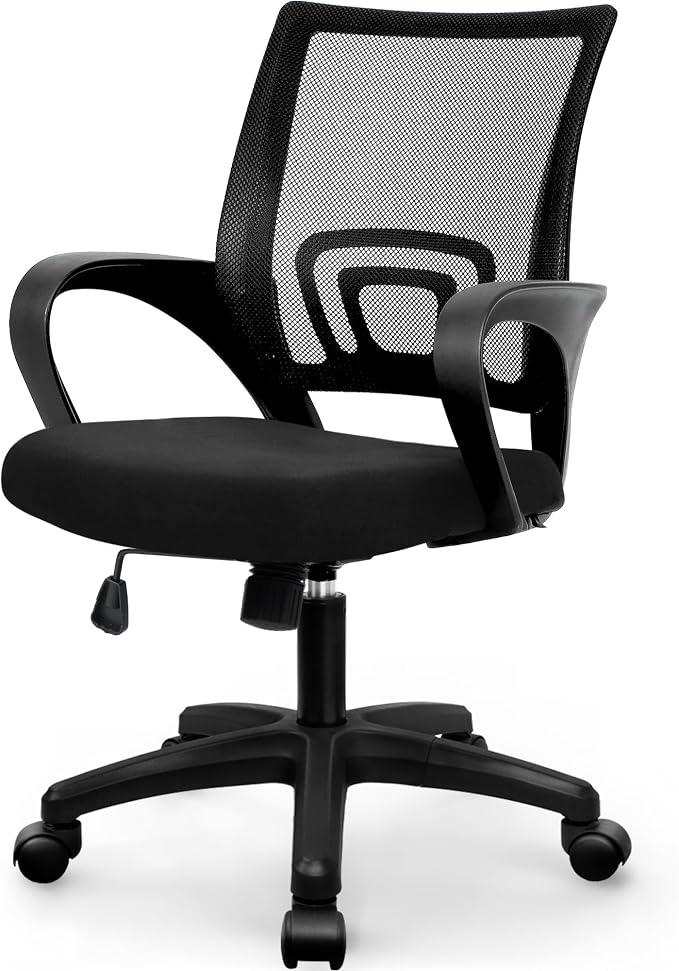 NEO CHAIR Office Computer Chair Mid Back Desk Ergonomic Mesh Gaming Seat Comfy Lumbar Support Rolling Wheels Adjustable Height Swivel for Home Task (All Black)