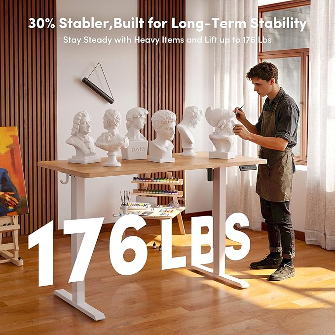 FEZIBO One-Piece Standing Desk, 48"x24" Seamless Tabletop Electric Height Adjustable for Home Office, Study Rooms & Multi-Device Workstations, Oak
