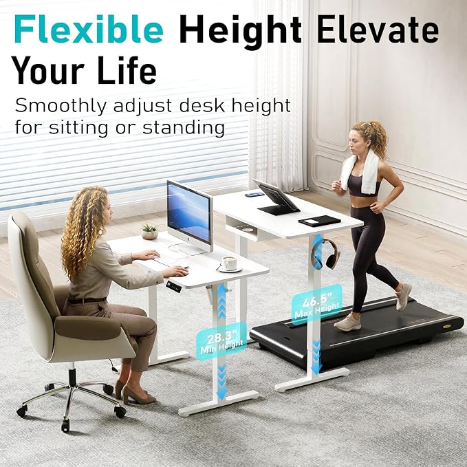 35" Electric Standing Desk, Small Sit Stand up Desk, White | Height Adjustable Computer Desk for Home Office, Compact Work & Gaming Desk with Cable Management and Stable Steel Frame