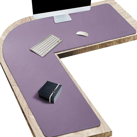 Vyaaa L-Shaped Leather Desk Pad, Two Tone Gaming Mouse Pad for Corner Desk Mat, Office and Home, 43 x 43 x 15.7 Inch(Purple)