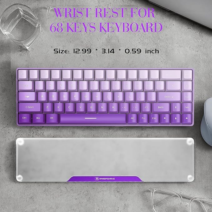 Acrylic Keyboard Wrist Rest - Wrist Support for Keyboard CNC Aluminum Alloy Customized Logo - Keyboard Pad Home & Office - Keyboard Wrist Pad with Anti-Slip Mat for 60% Compact Keyboard,Purple