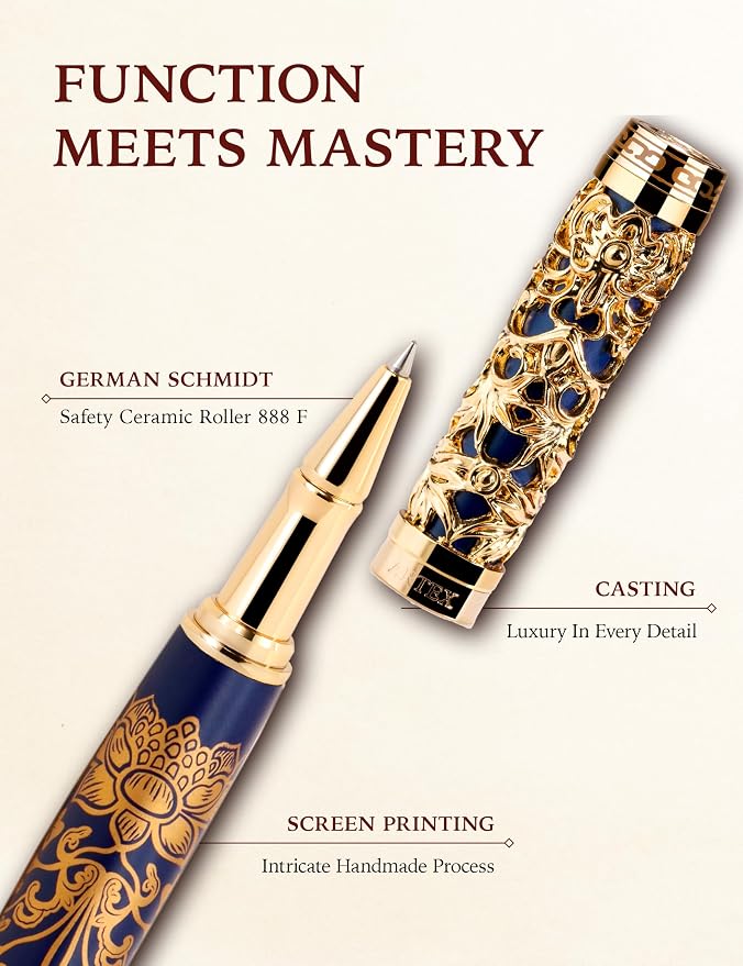 ARTEX Executive Rollerball Pen Sets With Stand-Museum Collections-Crafting Timeless Beauty-Luxury Pen Gift & Office Desk Decor, German SCHMIDT refill, Solid Metal & Marble Texture