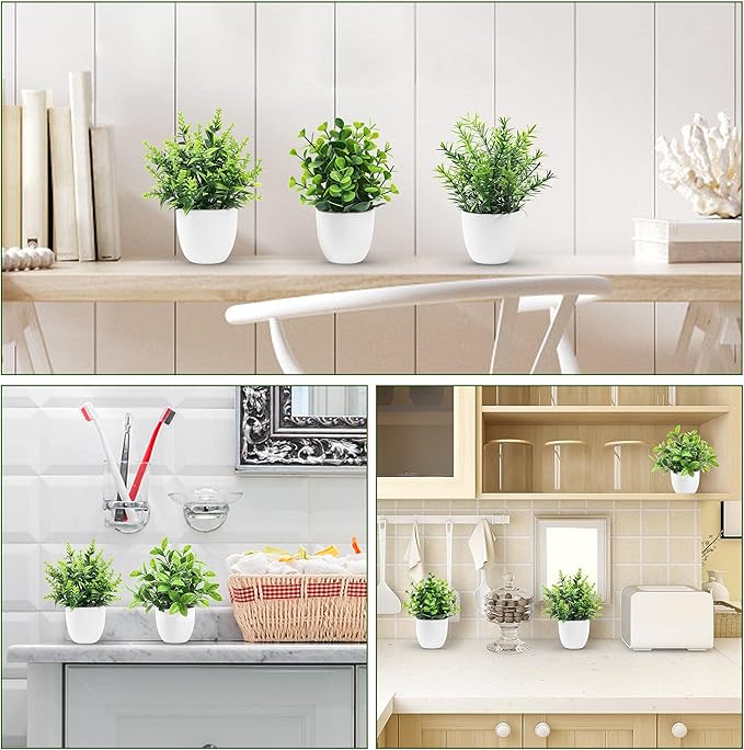 Der Rose Faux Plants Indoor, 4 Pack Small Fake Plants Mini Artificial Plants in Pots for Home Office Shelf Farmhouse Bathroom Decor