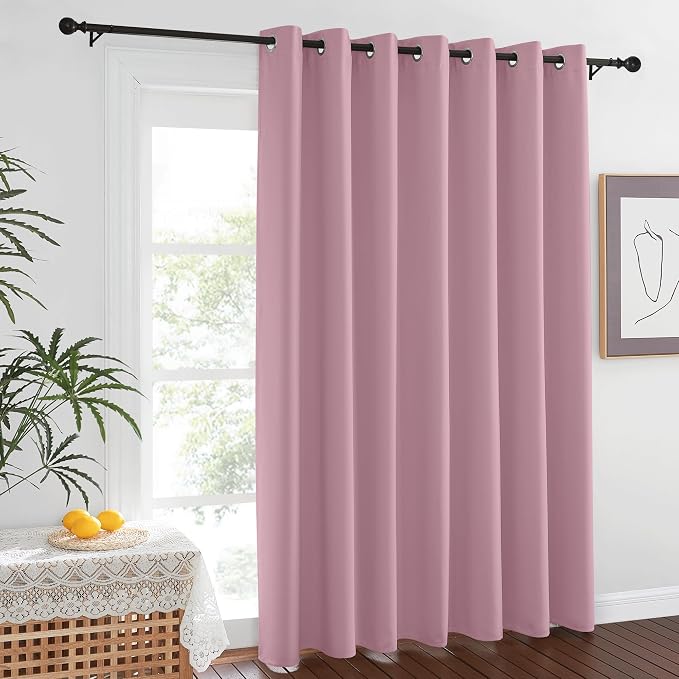 NICETOWN Room Darkening 84 inch Curtain for Patio Door, Grommet Thermal Insulated Room Divider Wide Winodw Treatment Sound Reducing for Bedroom, Black, 1 Panel, 100" W x 84" L, Rouge Pink