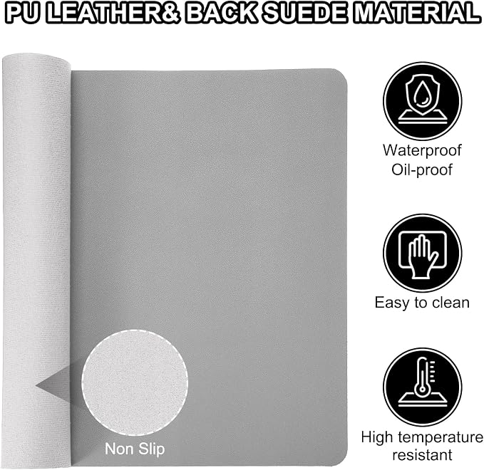 PATIKIL Desk Mat, 35"x17" Non-Slip Waterproof PU Leather Pad, Desktop Protector, Dual-Sided, Light Grey